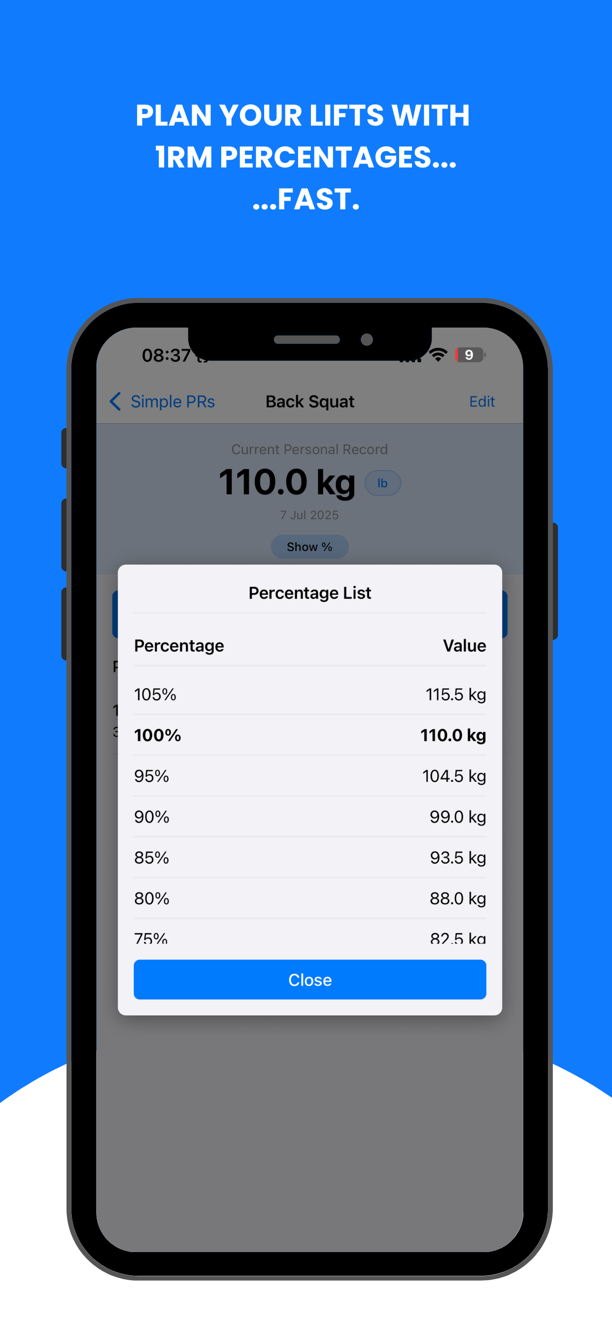 1RM Percentage Calculator